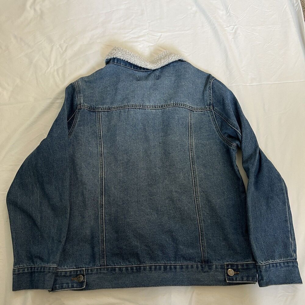 Denim Jacket Faux Fur Collar Working Title Women’s Size Large - Picture 2 of 8
